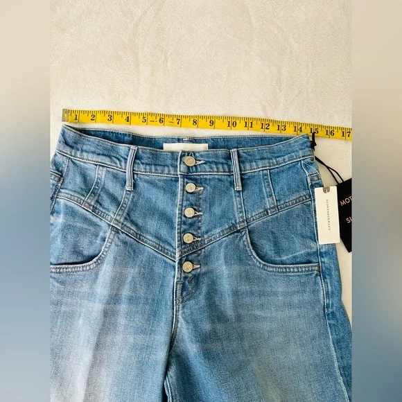 MOTHER The Swooner Roller Cropped Wide-Leg Jeans in Post No Bills Size 29 - Picture 12 of 16